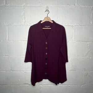 Soft Surroundings Women's Purple Danielle High Low Hem Button Top I Size Large